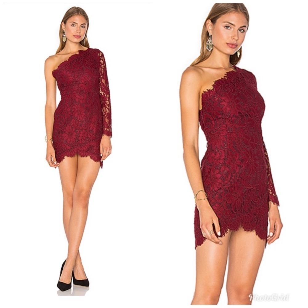 X by NBD burgundy lace one shoulder dress size 2